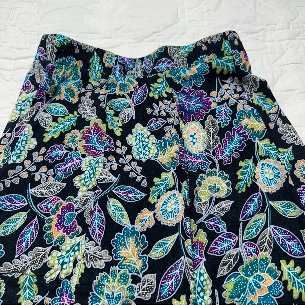 Dark Floral Rayon Midi Skirt |Flowy A-Line Norton McNaughton (Y2K Cottagecore) - Picture 4 of 11